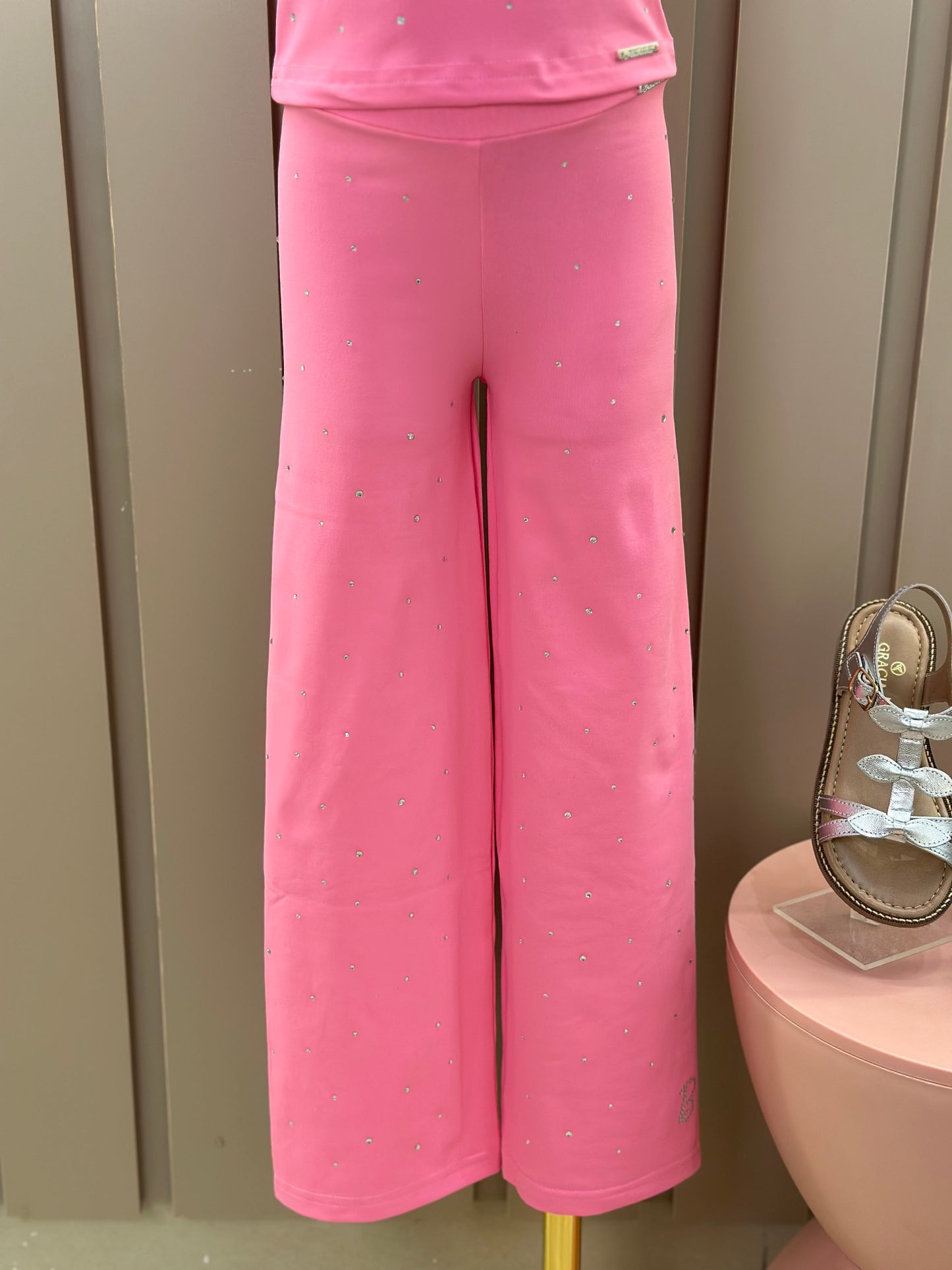 Conjunto Infantil Blusa Light Cristais Barbie e Calça Reta Light Cristais Barbie Rosa Pop Pink - Pituchinhus