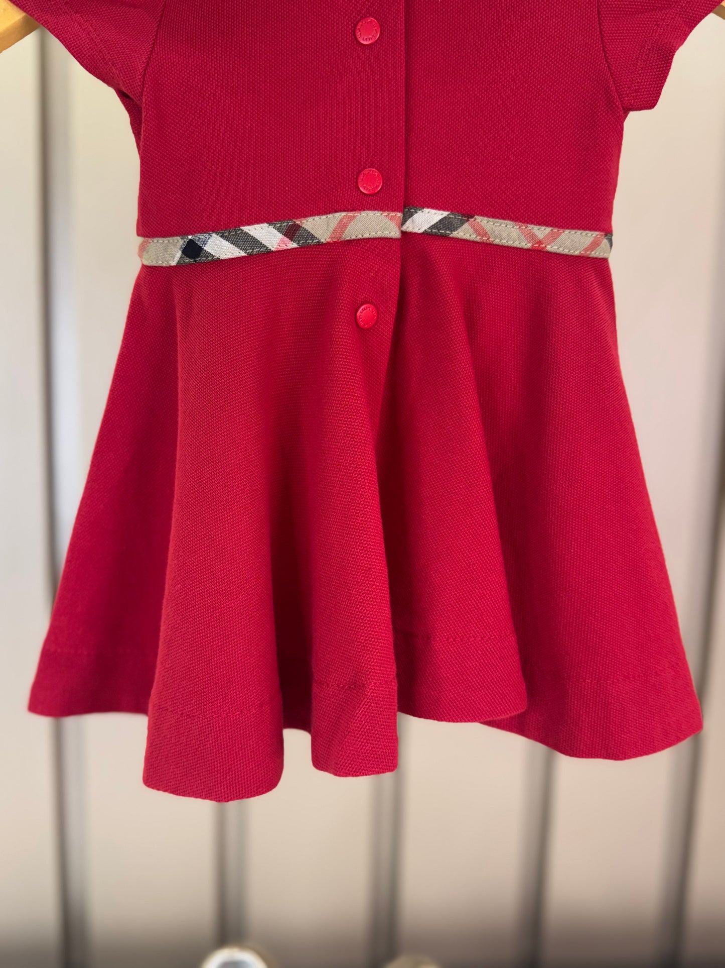 Vestido Bebê Piquet Gola Xadrez Vermelho - Um Mais Um