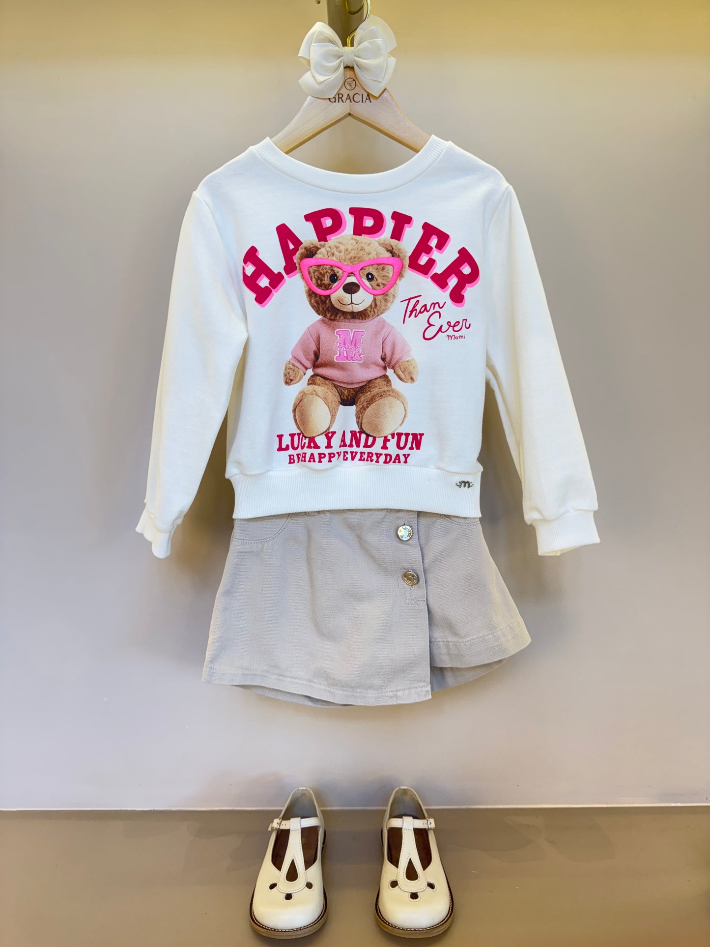 Conjunto Infantil Blusa Moletom Urso Óculos e Shorts Sarja com Botões - Momi
