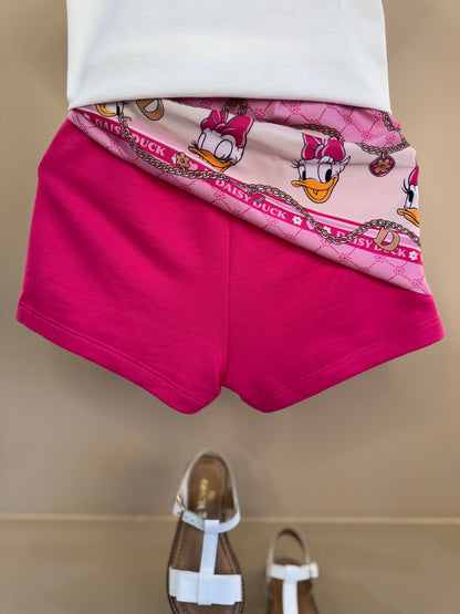 Conjunto Infantil Blusa Daisy & Donald com Shorts Lenço Rosa - Momi