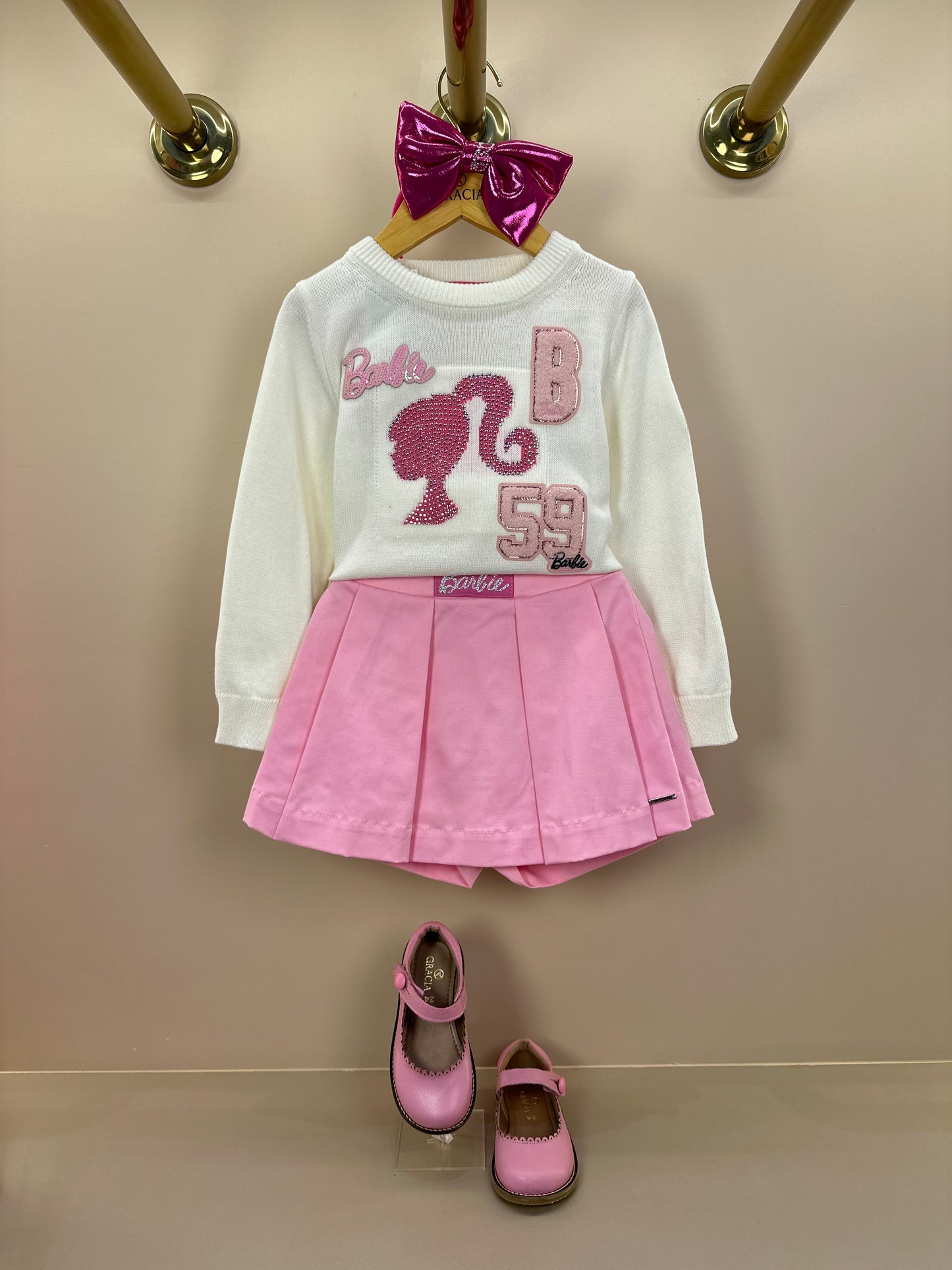 Blusa Infantil Tricot Silhouette Barbie Off White - Pituchinhus
