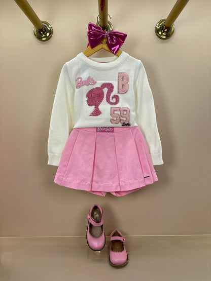 Blusa Infantil Tricot Silhouette Barbie Off White - Pituchinhus