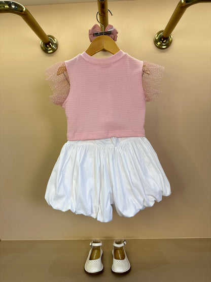 Blusa Infantil Laço Tule Rosa - Luluzinha