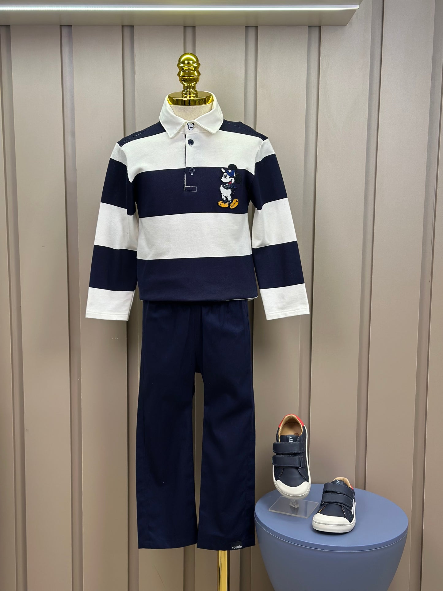 Conjunto Infantil Polo Patch Disney Listrada e Calça Alfaiataria Marinho - Youccie