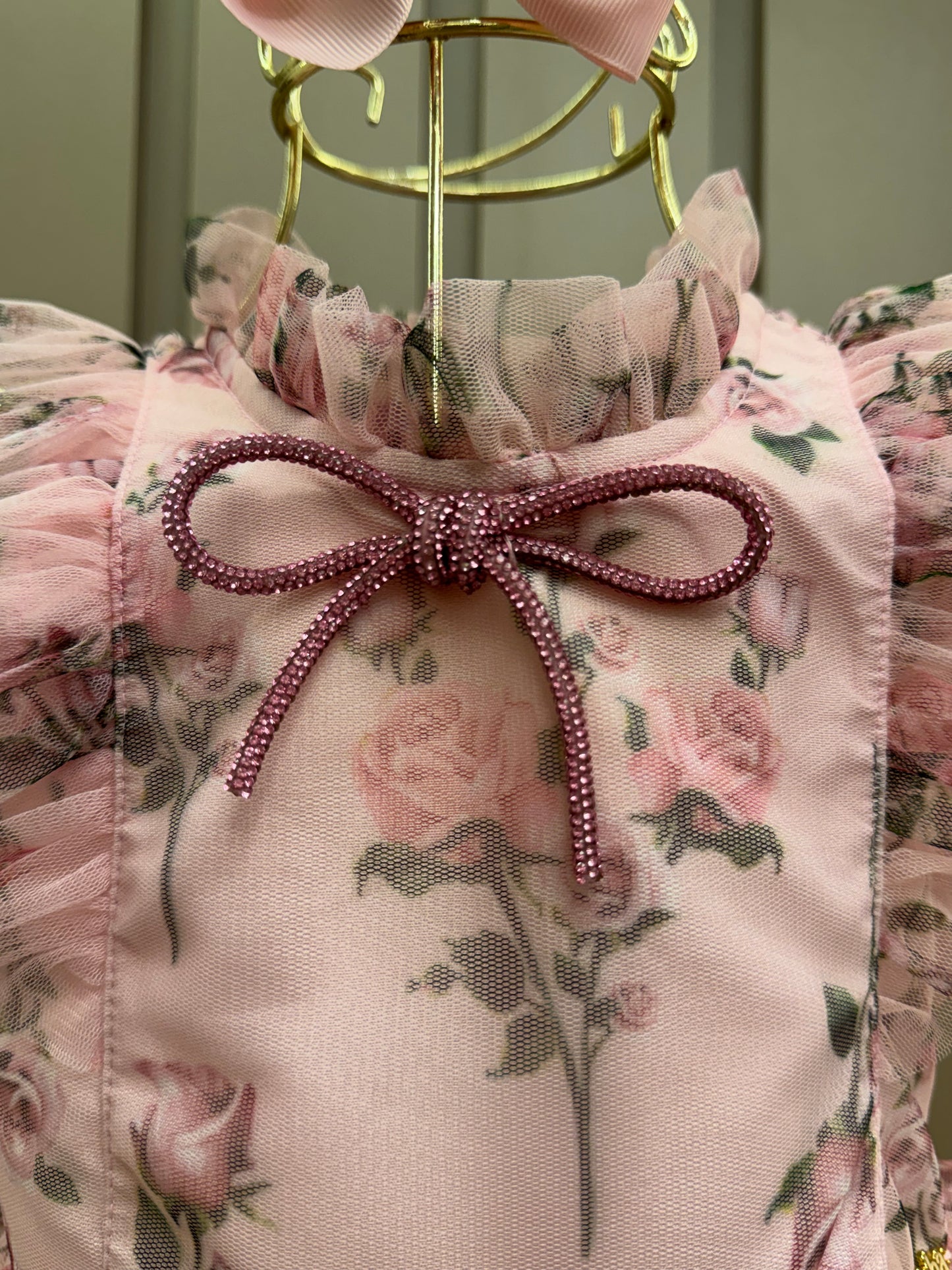 Vestido Infantil Festa Princesa Tule Floral Rodado Rosa - Luluzinha