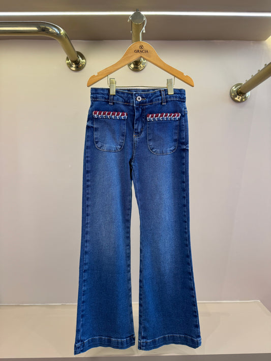 Calça Jeans Infantil Conceito Bolsos Bordados - Animê