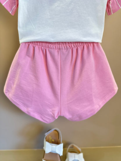 Conjunto Infantil Blusa Stitch  e Shorts  Rosa Blossom - Momi