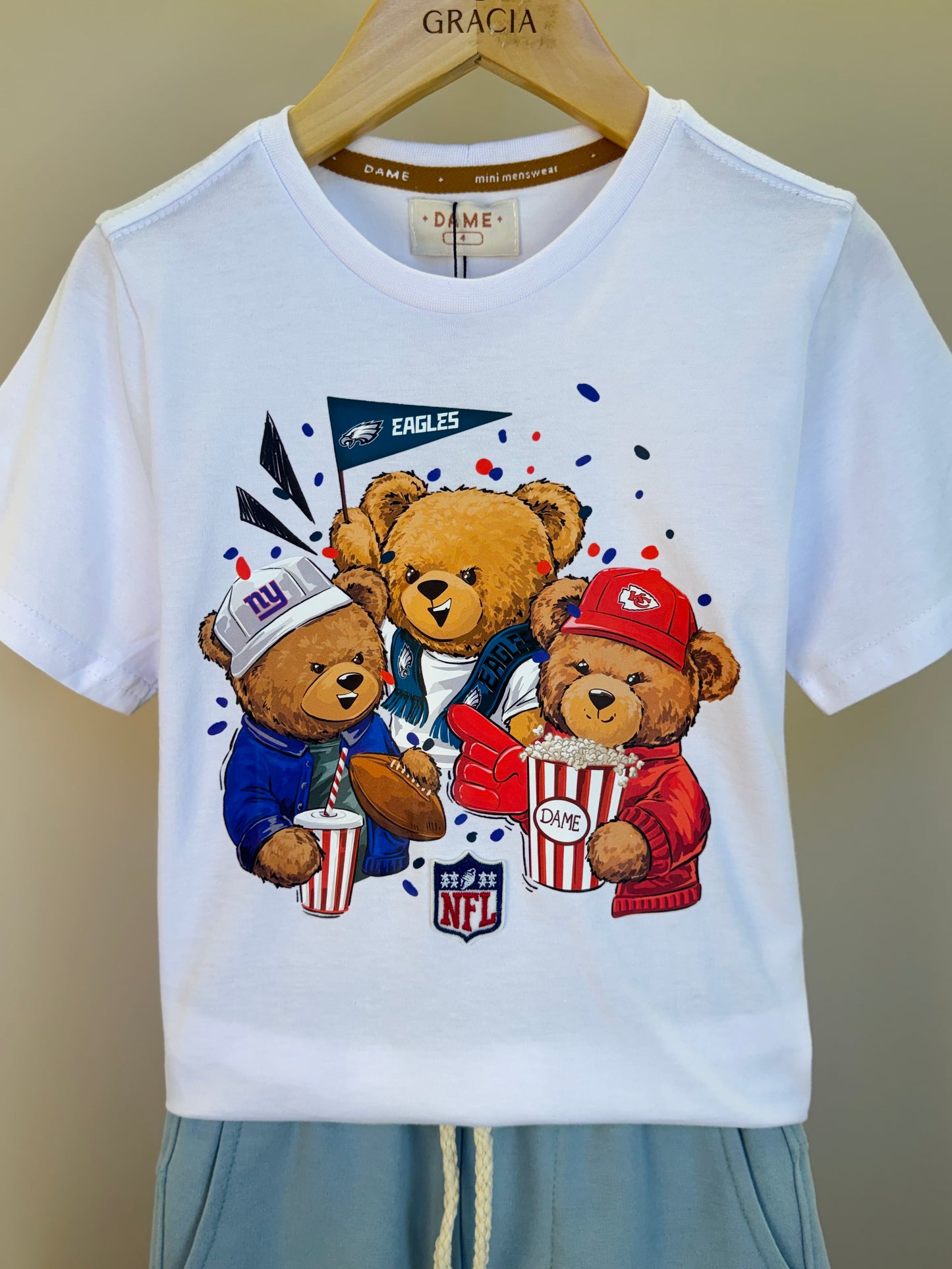 Conjunto Infantil Camiseta Algodão NFL Teddy Torcedores e Bermuda Básica Moletom Algodão Malibu - Dame