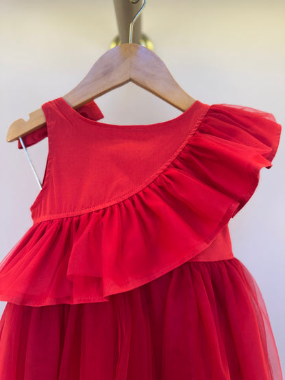 Vestido Infantil Festa Babados, Laço & Tule Vermelho - Pituchinhus