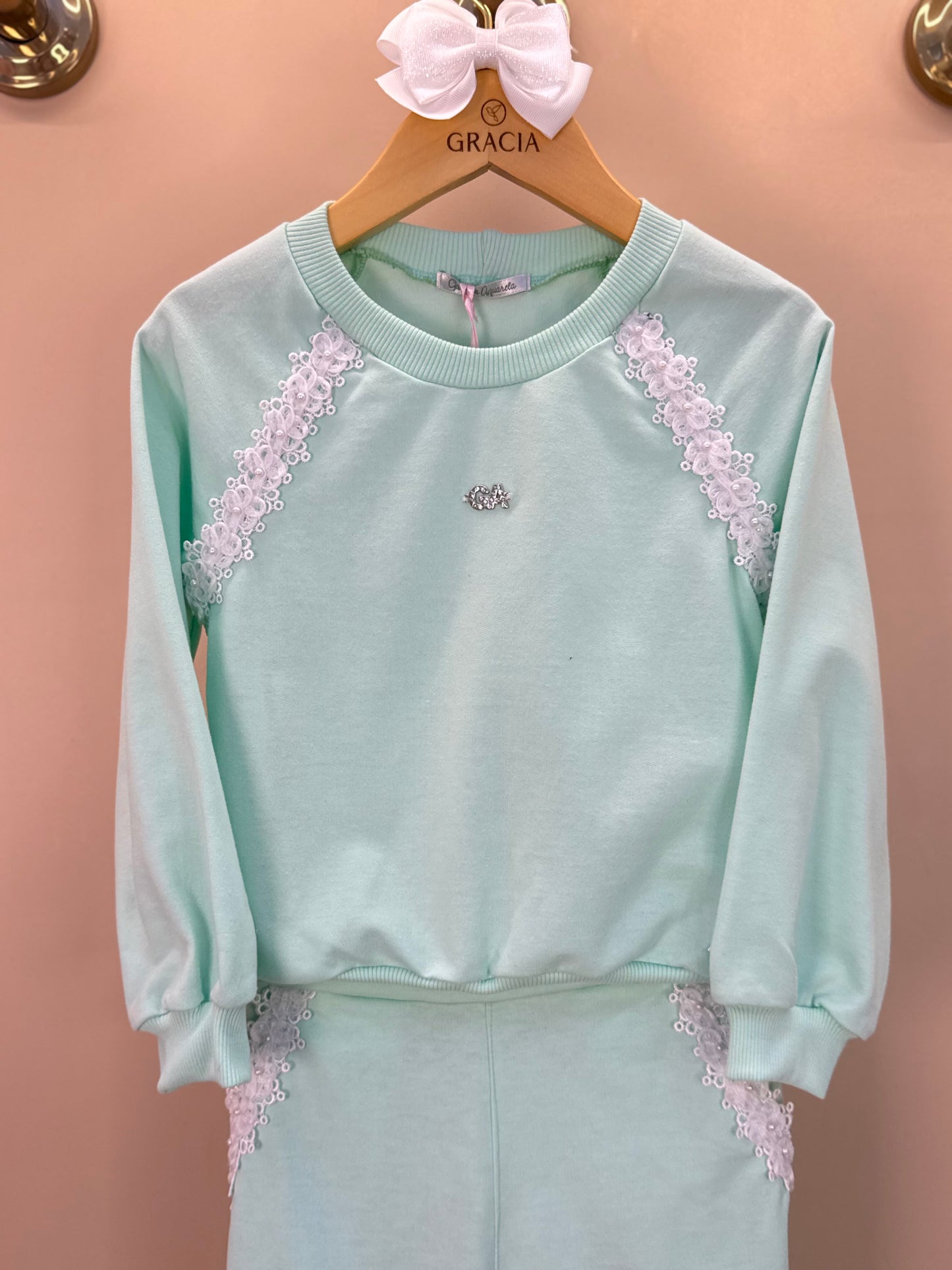 Conjunto Infantil Comfy Blusa e Calça com Renda Acqua - Gabriela Aquarela