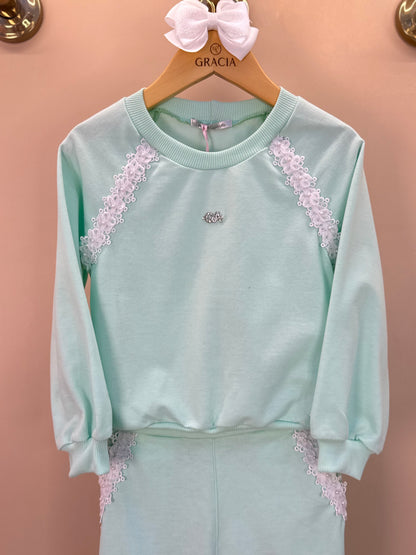 Conjunto Infantil Comfy Blusa e Calça com Renda Acqua - Gabriela Aquarela