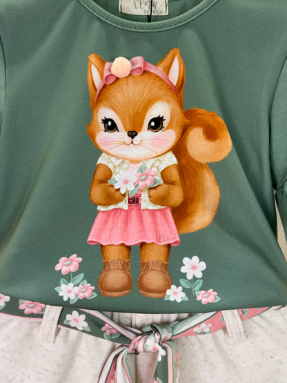Conjunto Infantil Blusa Boxy Esquila de Lacinho e Shorts Verde Ultramarine - Infanti