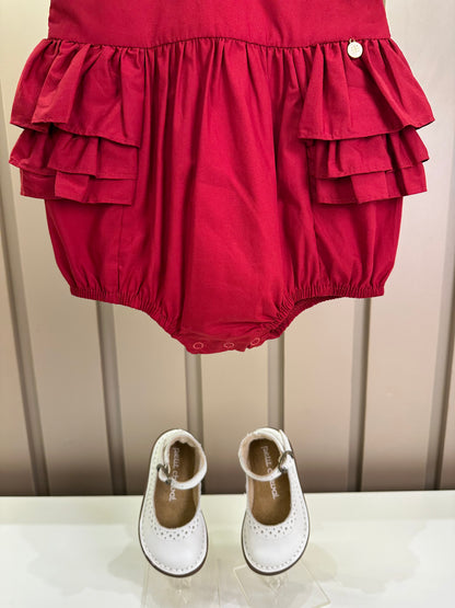 Romper Bebê Fofinho Tricoline Babados Vermelha - Um Mais Um