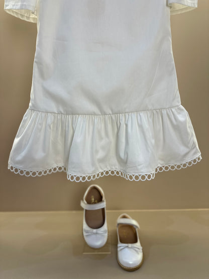 Vestido Infantil Jumper Algodão Detalhes Renda Barra Guipir Off White - Um Mais Um