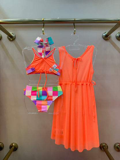 Vestido Infantil Tule Larissa Laranja Fluor - Siri Kids
