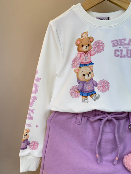 Conjunto Infantil Blusa Body ML Bear Club e Shorts-saia Lilás - Infanti