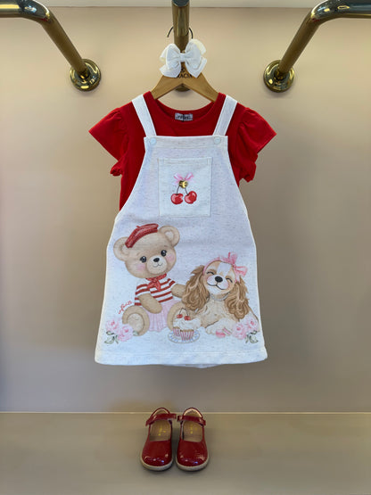 Salopete Infantil Estampada Ursa e Blusa Vermelha - Infanti