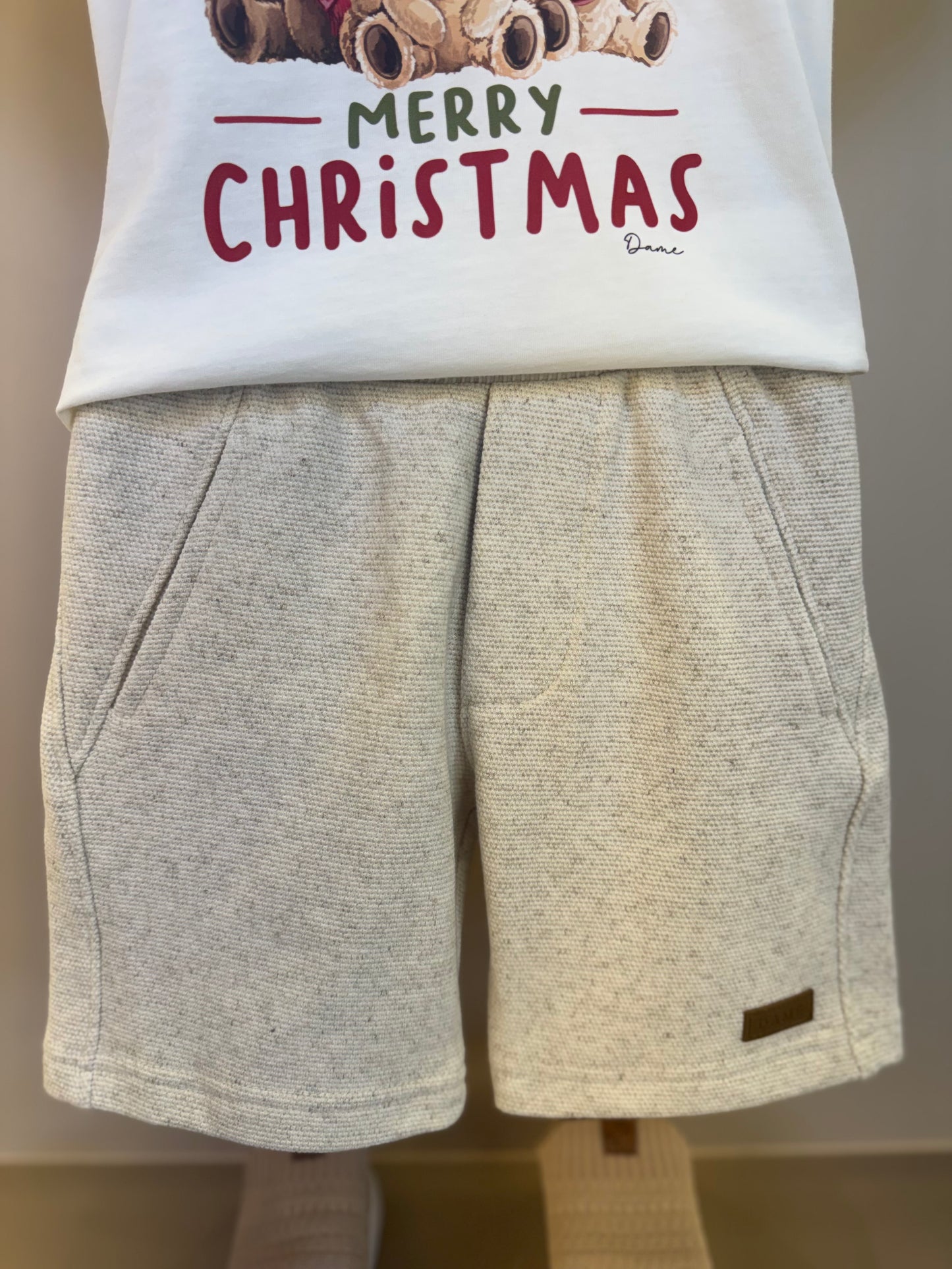 Conjunto Infantil Camiseta Algodão Teddy Natal MC e Bermuda Moletom Algodão Linho - Dame