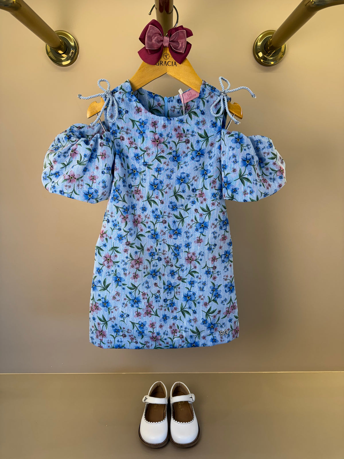 Vestido Infantil Estampa Floral Com Manga Balonê - Luluzinha