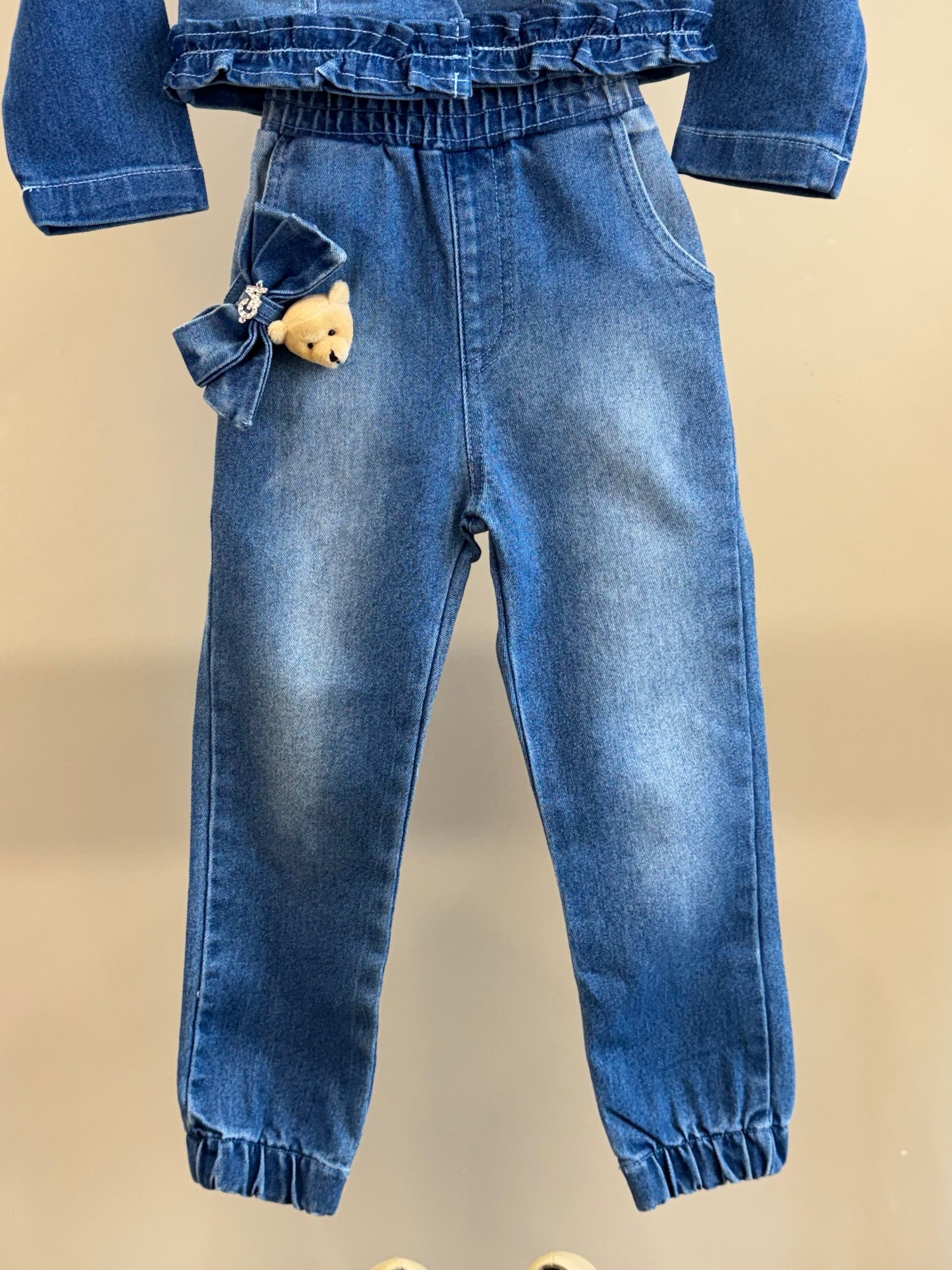 Conjunto Infantil Jaqueta Jeans Ursinho e Calça Jogger Jeans - Gabriela Aquarela