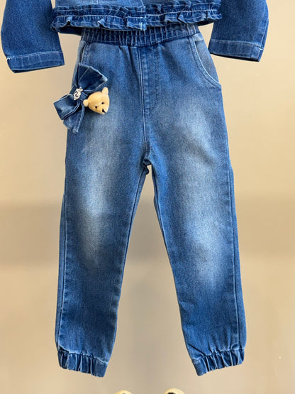 Conjunto Infantil Jaqueta Jeans Ursinho e Calça Jogger Jeans - Gabriela Aquarela