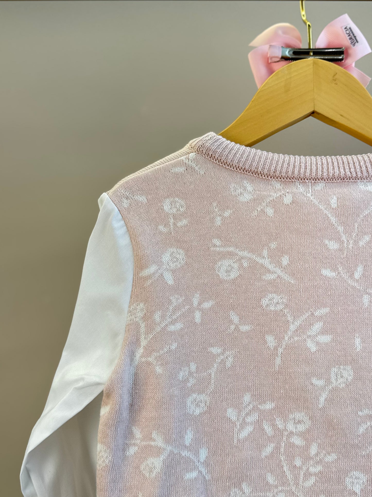 Conjunto Infantil Blusa Tricot Floral Ursinho Rosa Mel e Legging Tricot Floral - Pituchinhus