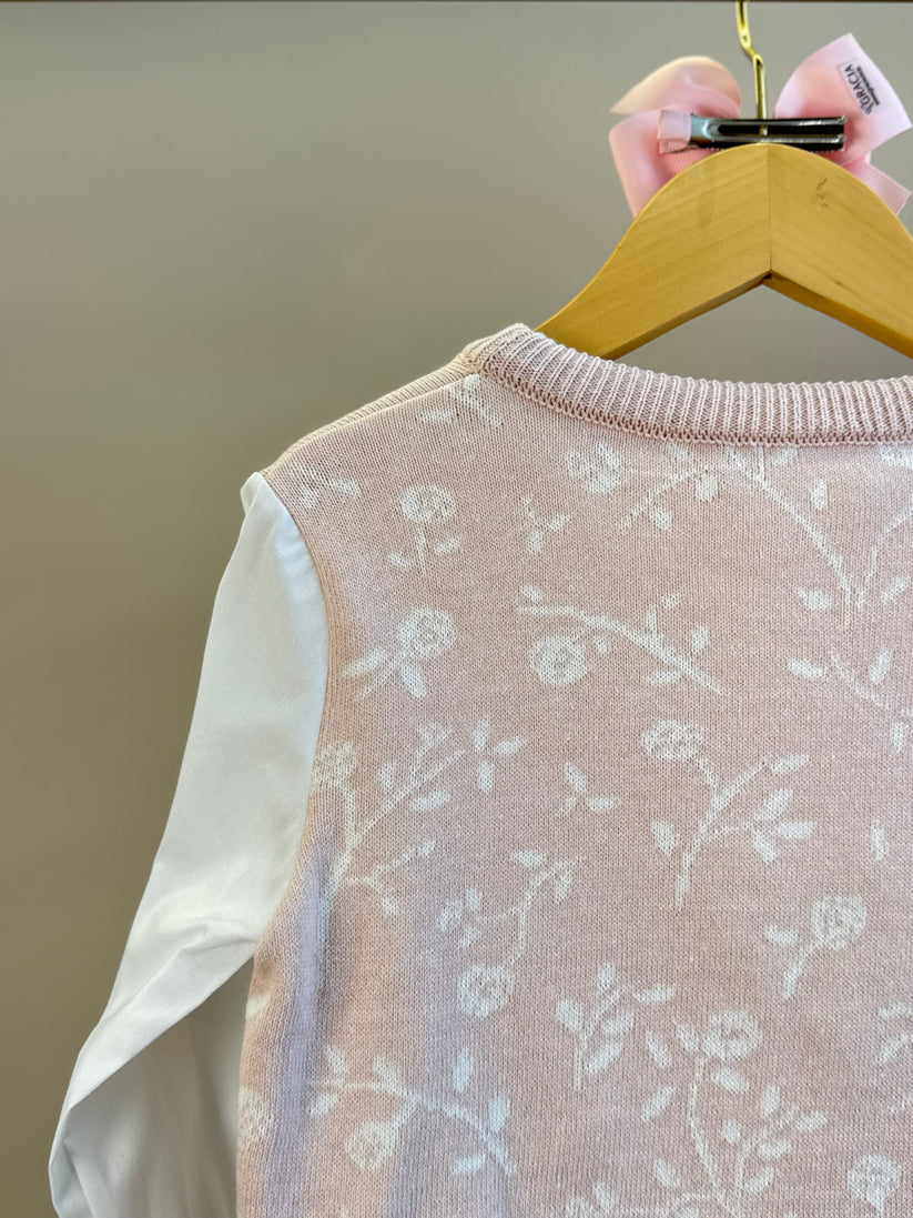 Blusa Infantil Tricot Floral Ursinho Algodão Rosa Mel - Pituchinhus