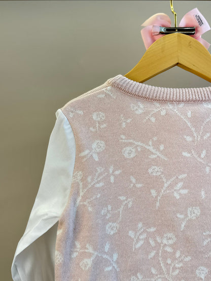 Blusa Infantil Tricot Floral Ursinho Algodão Rosa Mel - Pituchinhus