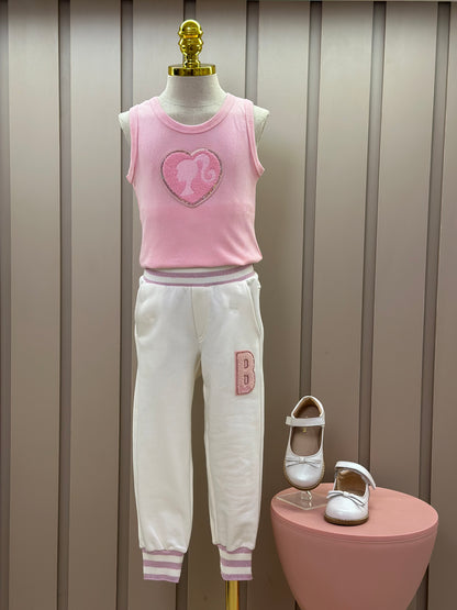 Regata Infantil Patche Coração Barbie Rosa Romântico - Pituchinhus