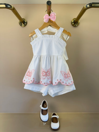 Conjunto Infantil Blusa Com Bordado Rechilieu de Borboleta na Barra e Shorts Tricoline - Luluzinha