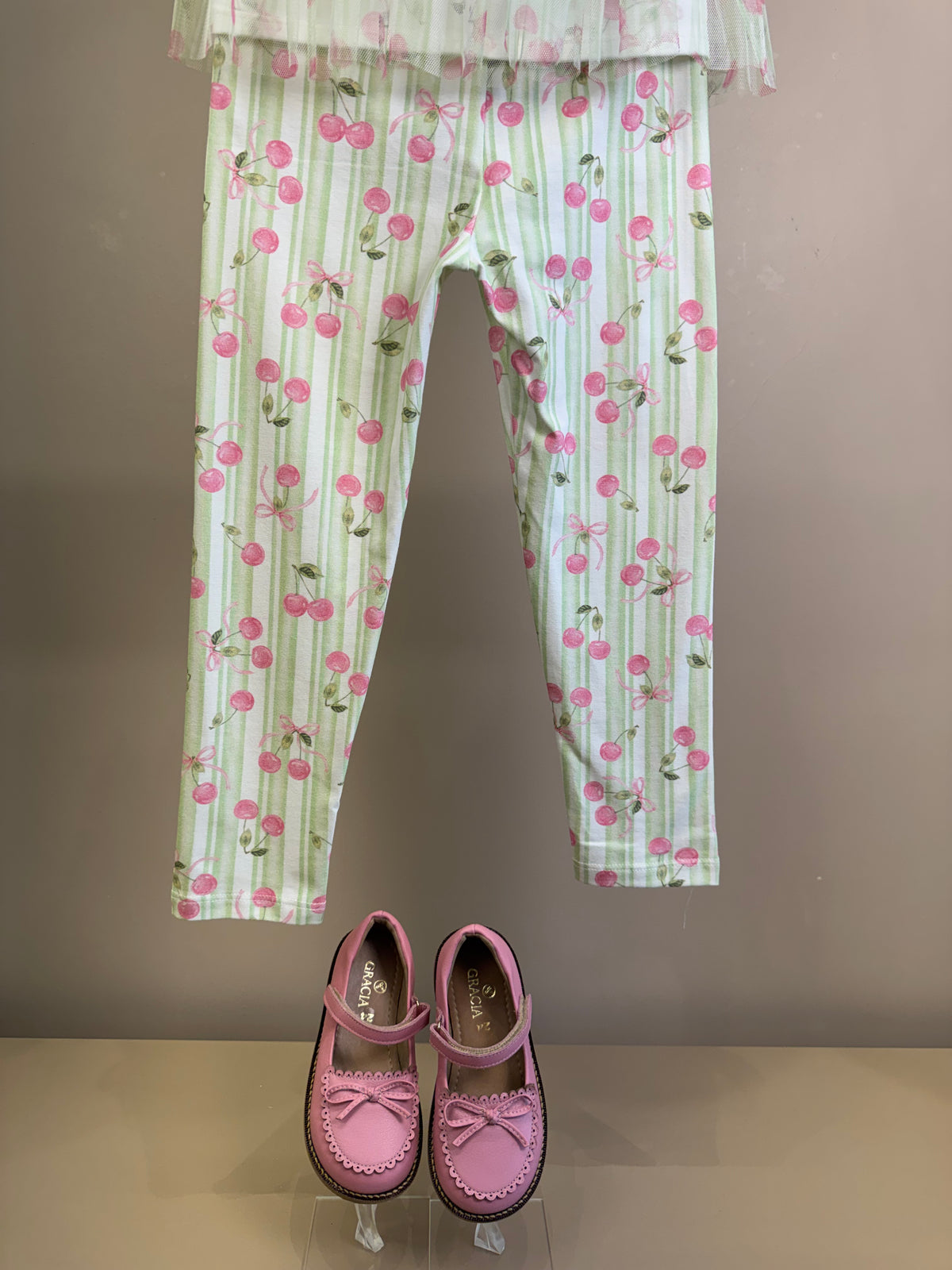 Conjunto Infantil Blusa Ursinha Em Tule e Calça Legging Cerejas - Petit Cherie