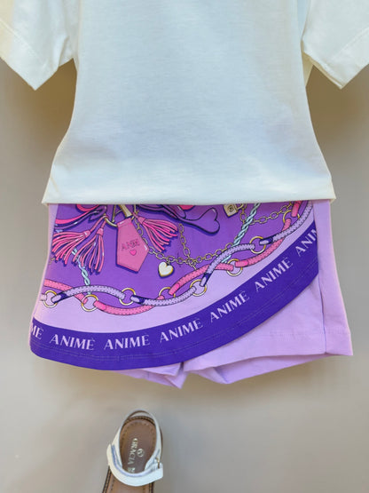Conjunto Infantil Blusa Lovely e Shorts-Saia Lenço -  Animê