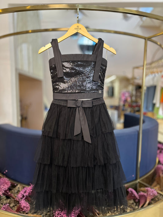 Conjunto Teen Blusa Paetê e Saia Midi Camadas de Tule - Two In