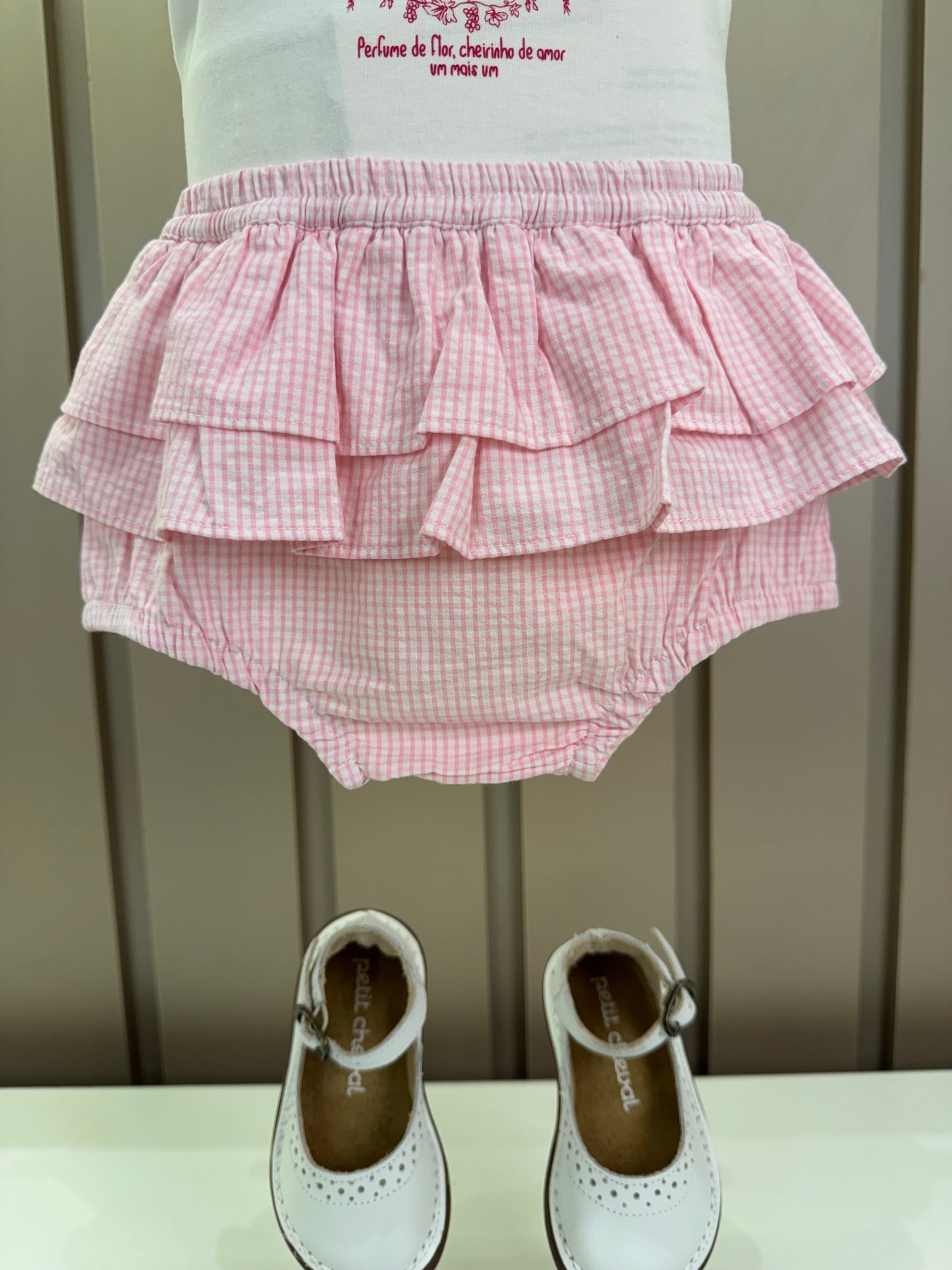 Conjunto Bebê Body Com Estampa Ursinho E Calcinha Fofa Tricoline Rosa - Um Mais Um
