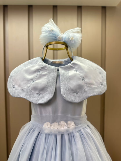 Vestido Infantil Festa Pelerine Bordada Azul - Petit Cherie
