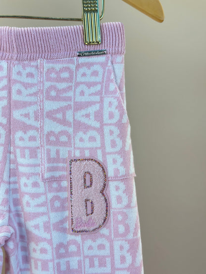 Calça Infantil Tricot Flare Jacquard Patche Barbie Sugar Rose - Pituchinhus