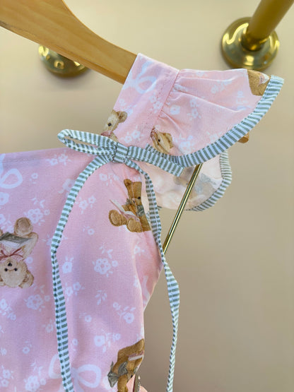 Vestido Infantil Algodão Estampa Ursinhos  Com Babados - Pituchinhus