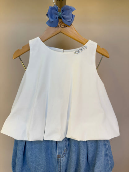 Conjunto Infantil Blusa Balonê Essentials e Saia Jeans Elástico Style Minnie - Animê