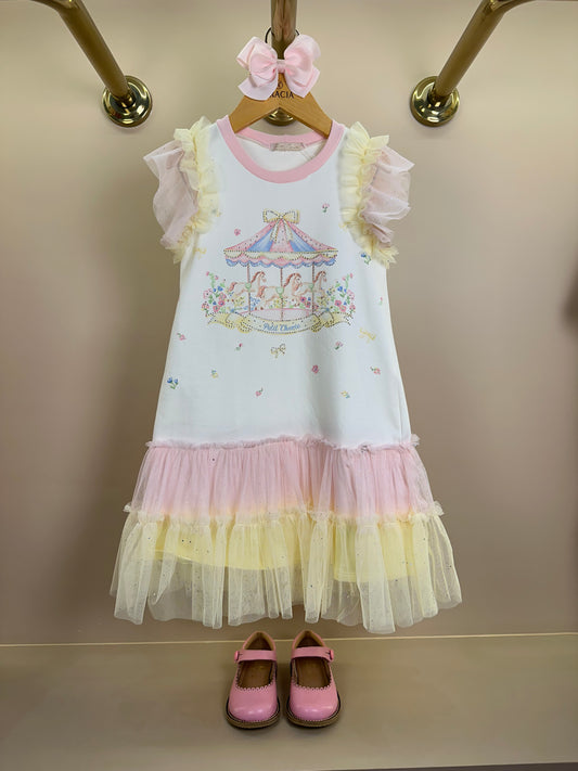 Vestido Infantil Tule Biocolor Estampa Carrossel - Petit Cherie