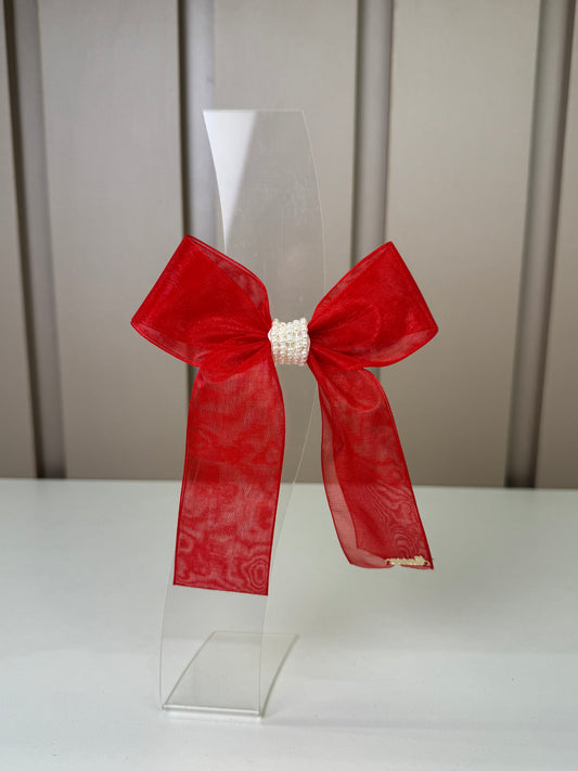 Laço Infantil Organza Vermelho Miolo Pérolas - Roana