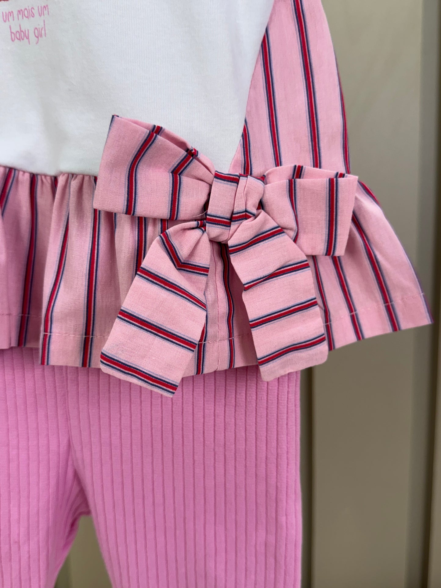 Conjunto Bebê Bata De Cotton Detalhe Tricoline E Calça Legging Rosa - Um Mais Um