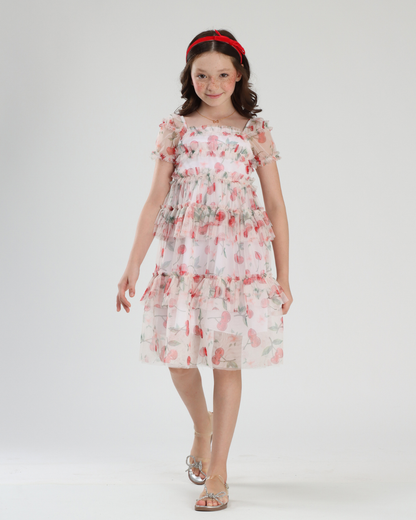 Vestido Infantil Rodado Tule Cerejinha - Luluzinha