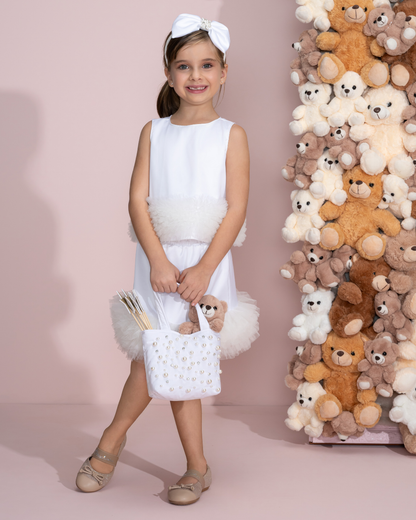 Conjunto Infantil Festa Blusa e Saia Barra Frufru de Tule Branco - Pituchinhus