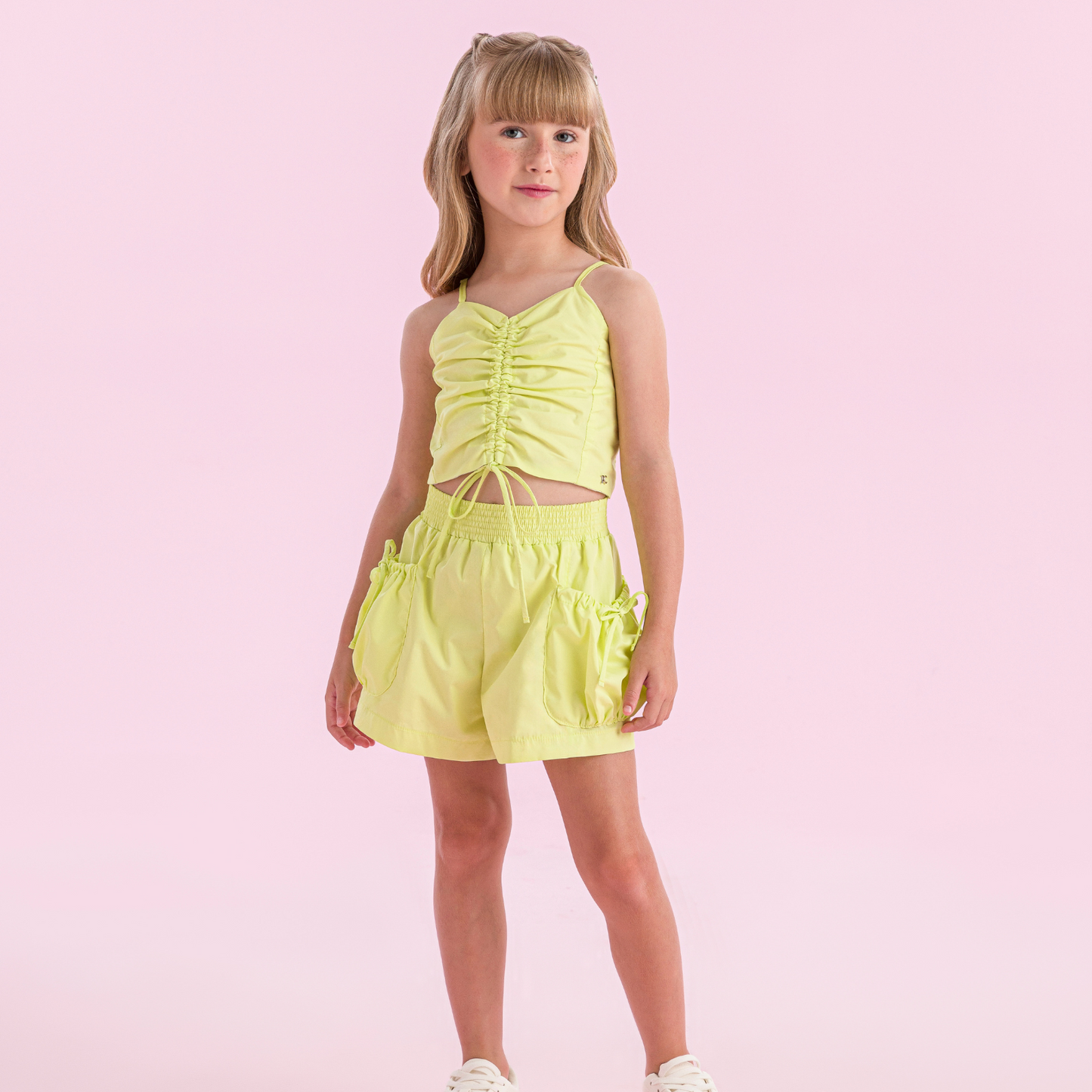 Conjunto Infantil  Algodão Blusa Drap e Shorts Bolsos Lima - Petit Cherie