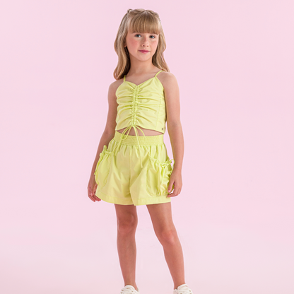 Conjunto Infantil  Algodão Blusa Drap e Shorts Bolsos Lima - Petit Cherie