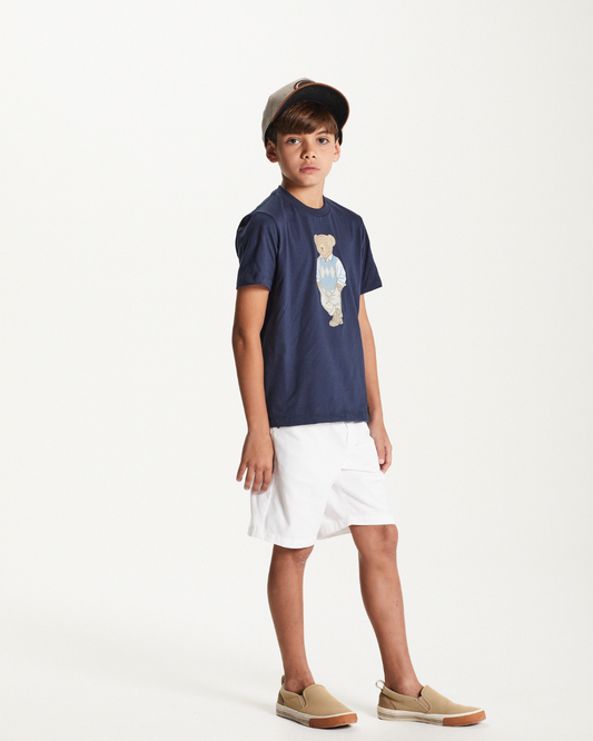 Camiseta Infantil Meia Malha Penteada Com Urso - Um Mais Um PRÉ-VENDA