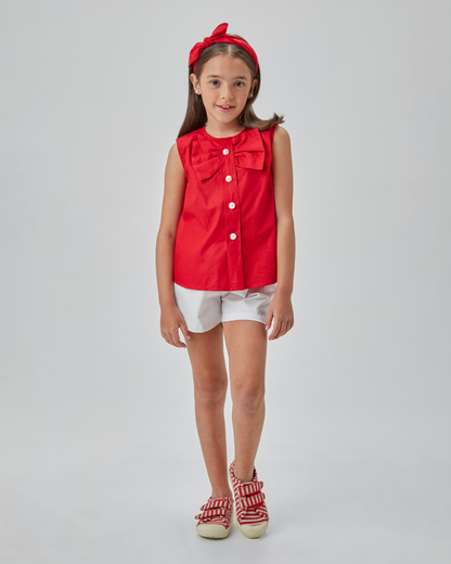 Conjunto Infantil Bata Algodão Laço Vermelha e Shorts Branco - Beabá