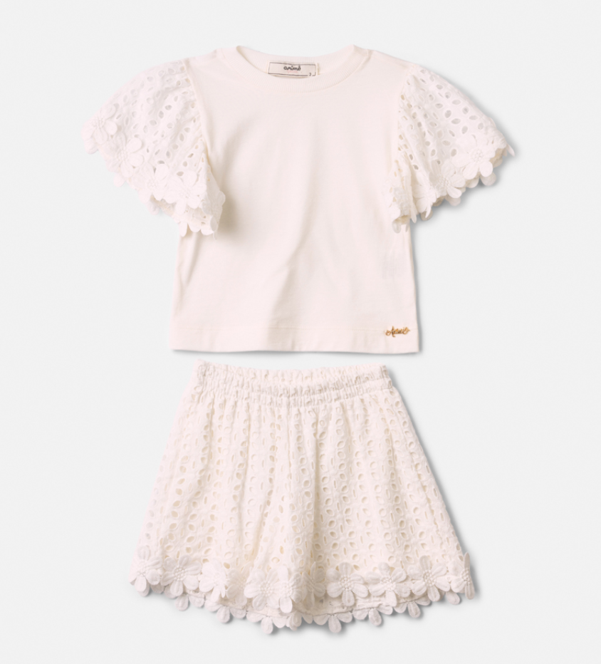 Conjunto Infantil Blusa e Shorts Flores Bege - Animê
