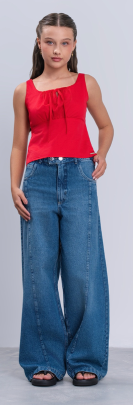 Blusa Teen Cropped Vermelha Com Amarração Frontal - Vanilla Cream