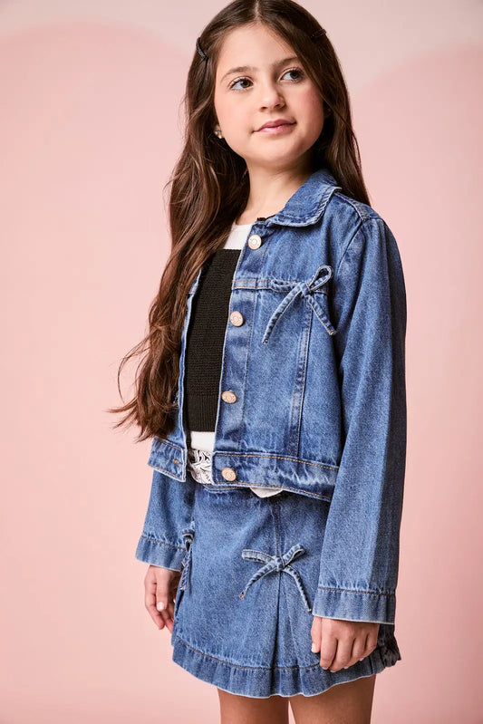 Jaqueta Infantil Jeans com Laços - Momi